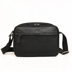 Ανδρική τσάντα χιαστί διθέσια σε μαύρο ύφασμα με δέρμα 289MAY60