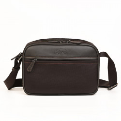 Ανδρική τσάντα χιαστί διθέσια σε καφέ ύφασμα με δέρμα 289KAF60