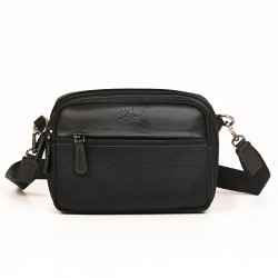 Τσάντα χιαστί μαύρη από ύφασμα σε συνδυασμό με δέρμα 289FCH61