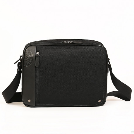 Ανδρική τσάντα χιαστί διθέσια σε μαύρο ύφασμα με δέρμα 29MAY600