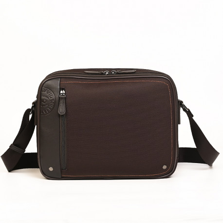 Ανδρική τσάντα χιαστί διθέσια σε καφέ ύφασμα με δέρμα 29MAR600