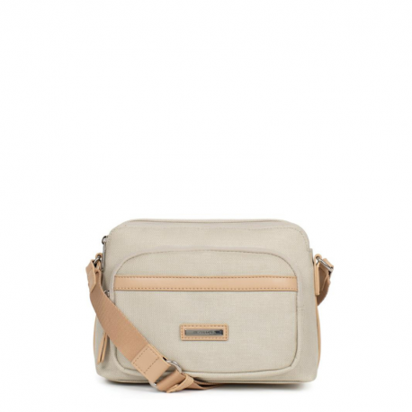 Τσάντα χιαστί διθέσια από αδιάβροχο υλικό σε μπέζ χρώμα 303BGE03