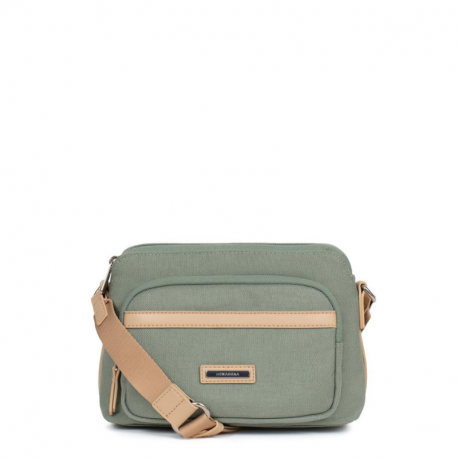 Τσάντα χιαστί διθέσια από αδιάβροχο υλικό στο χρώμα της μέντας 303MET03