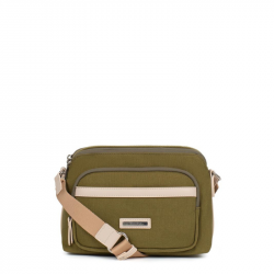 Τσάντα χιαστί διθέσια από αδιάβροχο υλικό σε λαδί χρώμα 303OVE03