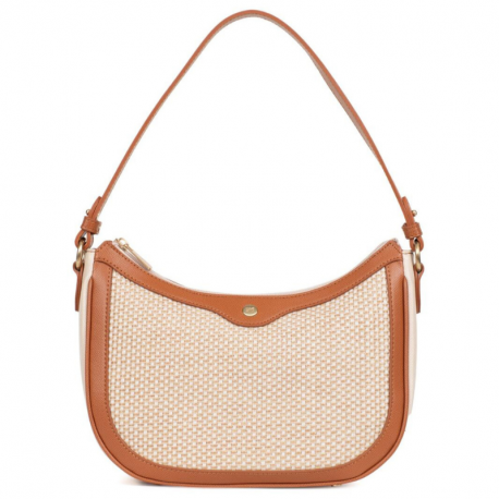 Τσάντα ώμου από ψάθα σε μπέζ με ταμπά χρώμα 29TAN791