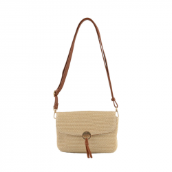 Ψάθινη Τσάντα χιαστί & Clutch σε μπέζ χρώμα 30BEG202