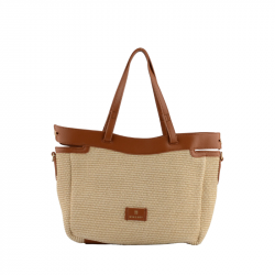 Ψάθινη Τσάντα Ώμου & χιαστή σε μπέζ χρώμα 30BGE203