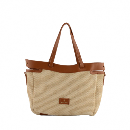 Ψάθινη Τσάντα Ώμου & χιαστή σε μπέζ χρώμα 30BGE203