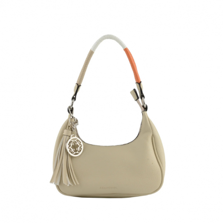 Μικρή Τσάντα Ώμου σε μπέζ χρώμα με Χρωματιστό Λουρί 301MPZ71