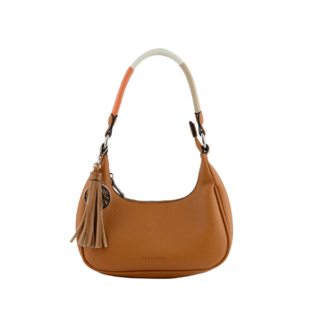 Μικρή Τσάντα Ώμου σε μπέζ χρώμα με Χρωματιστό Λουρί 301MPZ71